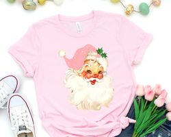 pink christmas santa shirt, retro pink santa hat shirt, classic christmas santa shirt, vintage santa graphic shirt, holi