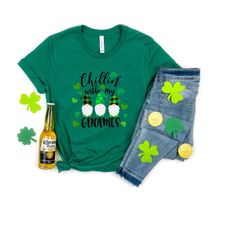 Chilling With My Gnomies Shirt, St Patricks Day Shirt, Irish Gifts , Shamrock Shirt, Leopard Shamrock, Lucky Shirt, Iris