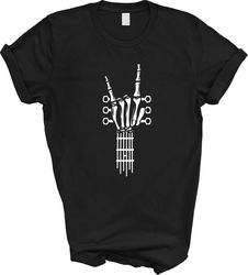 Rock and Roll Skeleton Hand Guitar T-Shirt, Rock N Roll Halloween Tee, Rock On Devil Horn Shirt, Skeleton Bones Rock & R