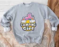 camping girl sweatshirt, happy camper sweatshirt, nature lover gift, campfire sweatshirt, camping lover, gift for camper
