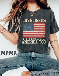 Loves Jesus and America Too T shirt, Spiritual WomenTee, Religions Tshirt, Gifts for Religious Friends Love like Jesus,