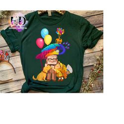 cute disney pixar up carl russell dug kevin house balloon group t-shirt, magic kingdom tee, disneyland holiday vacation