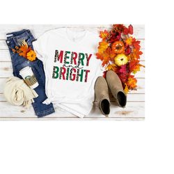 Merry and Bright Shirt, Christmas Sweatshirt, Christmas Gift, Christmas and Leopard, Holiday Shirt, Retro Christmas Shir