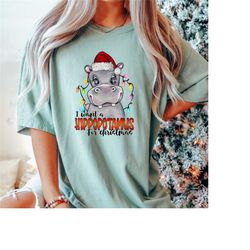 comfort colors i want a hippopotamus for christmas shirt, hippopotamus shirt gift  christmas, christmas lovers gift, hap