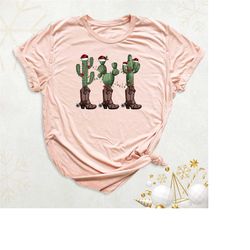 Cactus Christmas Tree Shirt, Retro Western Christmas T-Shirt, Country Christmas Cowgirl Shirt, Christmas Lights Shirt, C