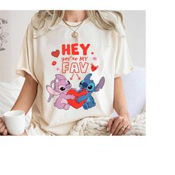 Stitch and Angel Shirt, Hey Youre My Fav Love T-shirt, Lilo & Stitch Tee, Valentine's Day, Disney Couple, Magical Love S
