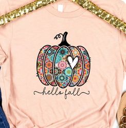 Boho Hello Fall Tshirt, Colorful Pumpkin Shirt, Bohemian Thanksgiving T-Shirt, Boho Fall Tshirt, Cute Pumpkin Shirt for