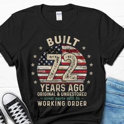 Built 72 Years Ago Shirt For Men, Vintage 1952 Men's Gift, 72nd Birthday Dad T-Shirt, Husband Turning 72 Tee, Retro Clas