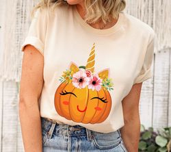 Unicorn Pumpkin Funny Thanksgiving shirt,Cute Unicorn Pumpkin Halloween Costume,Cute Thanksgiving shirt women,Fall Pumpk