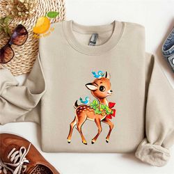 vintage christmas sweatshirt, retro reindeer sweatshirt, christmas baby deer sweater, baby deer gift shirt, christmas pa
