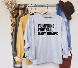 pumpkin football baby bumps shirt, fall maternity long sleeve shirt, fall pregnancy announcement shirt