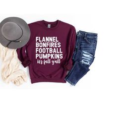 flannel bonfires football pumpkins it's fall sweatshirt, football hoodie, fall quote, gift for mom,football mom sweatshi