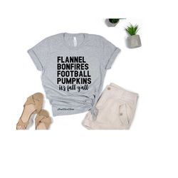 flannel bonfires football pumpkins it's fall shirt, football shirt, fall quote tee, gift for mom,football mom shirt, tha