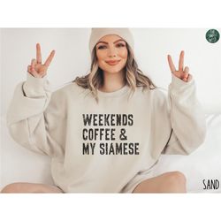 Siamese Cat Sweatshirt | Siamese Mama Crewneck | Siamese Shirt | Siamese Mom Gift | Coffee and Siamese | Cat Lover Gift