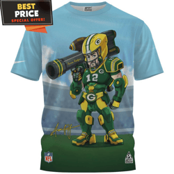 Aaron Rodgers x Green Bay Packers NFL War Machine Fullprinted TShirt, Unique Green Bay Packers Gifts