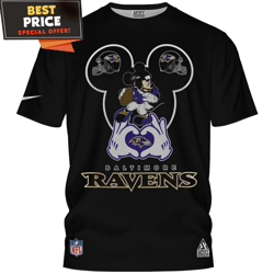 Baltimore Ravens Mickey NFL Player TShirt, Baltimore Ravens Gifts For Him  Best Personalized Gift  Unique Gifts Idea