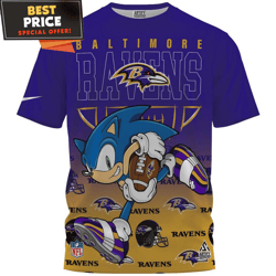 Baltimore Ravens x Sonic Speed Run Fullprinted TShirt, Baltimore Ravens Gift Shop  Best Personalized Gift  Unique Gifts