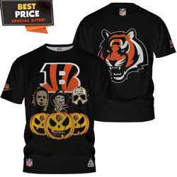 Cincinnati Bengals Horror Character Team Up TShirt, Best Gifts For Bengals Fans  Best Personalized Gift  Unique Gifts Id