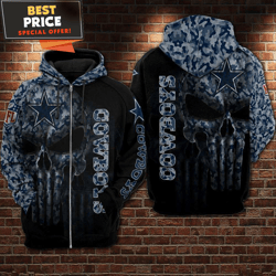 Dallas Cowboys Camo Skull 3D Hoodie, Dallas Cowboys Gifts for Friends and Family  Best Personalized Gift  Unique Gifts I