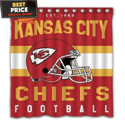 Kansas City Chiefs Team Flag Shower Curtain, Football Helmet of Kansas City Chiefs, Gift for Fan  Best Personalized Gift