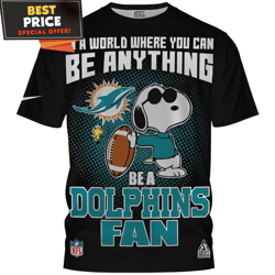 Miami Dolphins Cool Snoopy In a World Where You Can be Anything be a Dolphins Fan TShirt, Gifts For Miami Dolphins Fans