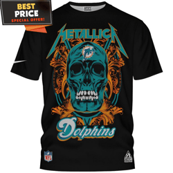 Miami Dolphins Metalica Skull Art Dolphins TShirt, Cool Miami Dolphins Gifts  Best Personalized Gift  Unique Gifts Idea