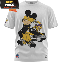 Minnesota Vikings Cool Mickey Ride Classic Car Big Fan TShirt, Gifts For Minnesota Vikings Fans  Best Personalized Gift