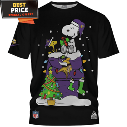 Minnesota Vikings Snoopy And Woodstock Christmas House TShirt, Minnesota Vikings Gifts For Him  Best Personalized Gift