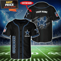 NFL Dallas Cowboys Custom Name Black Scratch Baseball Jersey, Dallas Cowboys Gift Ideas  Best Personalized Gift  Unique