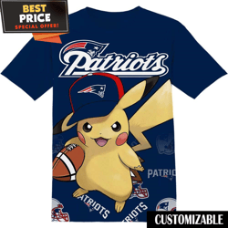 NFL New England Patriots Pokemon Pikachu TShirt, NFL Graphic Tee for Men, Women, and Kids  Best Personalized Gift  Uniqu