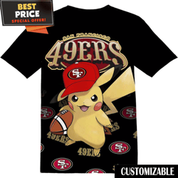 NFL San Francisco 49ers Black Pokemon Pikachu TShirt, NFL Graphic Tee for Men, Women, and Kids  Best Personalized Gift