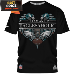 Philadelphia Eagles I Am An Eaglesaholic Heart TShirt, Philadelphia Eagles Gifts For Him  Best Personalized Gift  Unique