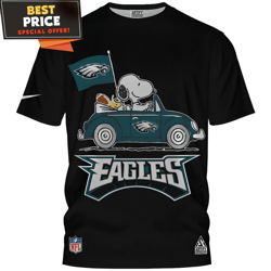Philadelphia Eagles Snoopy And Woodstock Big Fan in Car TShirt, Cool Philadelphia Eagles Gifts  Best Personalized Gift
