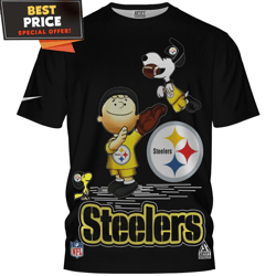 Pittsburgh Steelers Charlie Brown and Snoopy Play Football TShirt, Unique Gifts For Steelers Fans  Best Personalized Gif