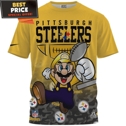 Pittsburgh Steelers x Super Mario Champion Cup 3D TShirt, Pittsburgh Steelers Fan Gifts  Best Personalized Gift  Unique