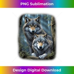 Wolf Wolves in Forest by Night Moon Fantasy Art Wildlife - Innovative PNG Sublimation Design - Spark Your Artistic Genius