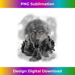 T-, Three Wolves Howling, Full Moon w Wolf Silhouette - Eco-Friendly Sublimation PNG Download - Customize with Flair