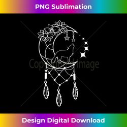 Boho Dream Catcher Wolf with Crescent Moon and Stars - Contemporary PNG Sublimation Design - Challenge Creative Boundaries