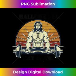Hallowed Be Thy Gains  Muscle Jesus Weight Lifting Funny - Urban Sublimation PNG Design - Customize with Flair