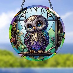 1 Custom-Painted Owl Window Hanging with Sunbird Sun Catcher, for Home Decor and Decoration.