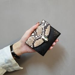 Fashionable Tri-Fold Change Purse, Snake-Print Spliced Printed Leather Small Coin Wallet for Ladies, Short European and