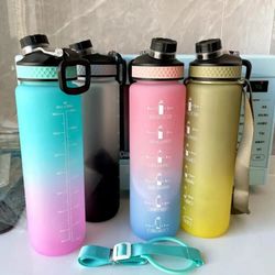 water bottles 1000ml drink bottle gradient color drinking handle fitness sports jug