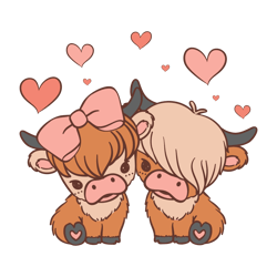 Cute Baby Highland Cow Couple Valentine SVG