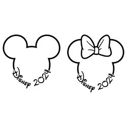 2024 Mickey Minnie Mouse Ears Bow Outline Travel Trip Vacation Svg Png Dxf Formats Cut Cricut Silhouette