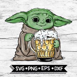 Baby Yoda With Beer - SVG For Beer And Yoda Lovers