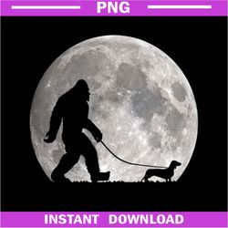 Bigfoot Walking Dachshund Dog Moon Sasquatch PNG Download