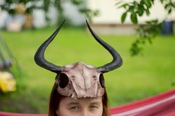 Ram Skull Helmet with Horns, Lightweight 3d Printed Pagan Viking Mask, Realistic Animal Skull Mask for Halloween