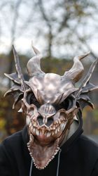 DIY Dragon Full Face Mask, Lightweight 3d Printed Serpentine Dragon Mask, Fantasy Horned Dragon Mask
