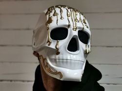 Black Human Skull Mask Full Face with Streaks of Gold, Lghtweight 3d Printed Horror Mask, Moriarty Mask