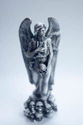 Miniature Handmade Angel Statue with Skulls and Wings | 3d Printed Realistic Replica of Real Cemetery Statue